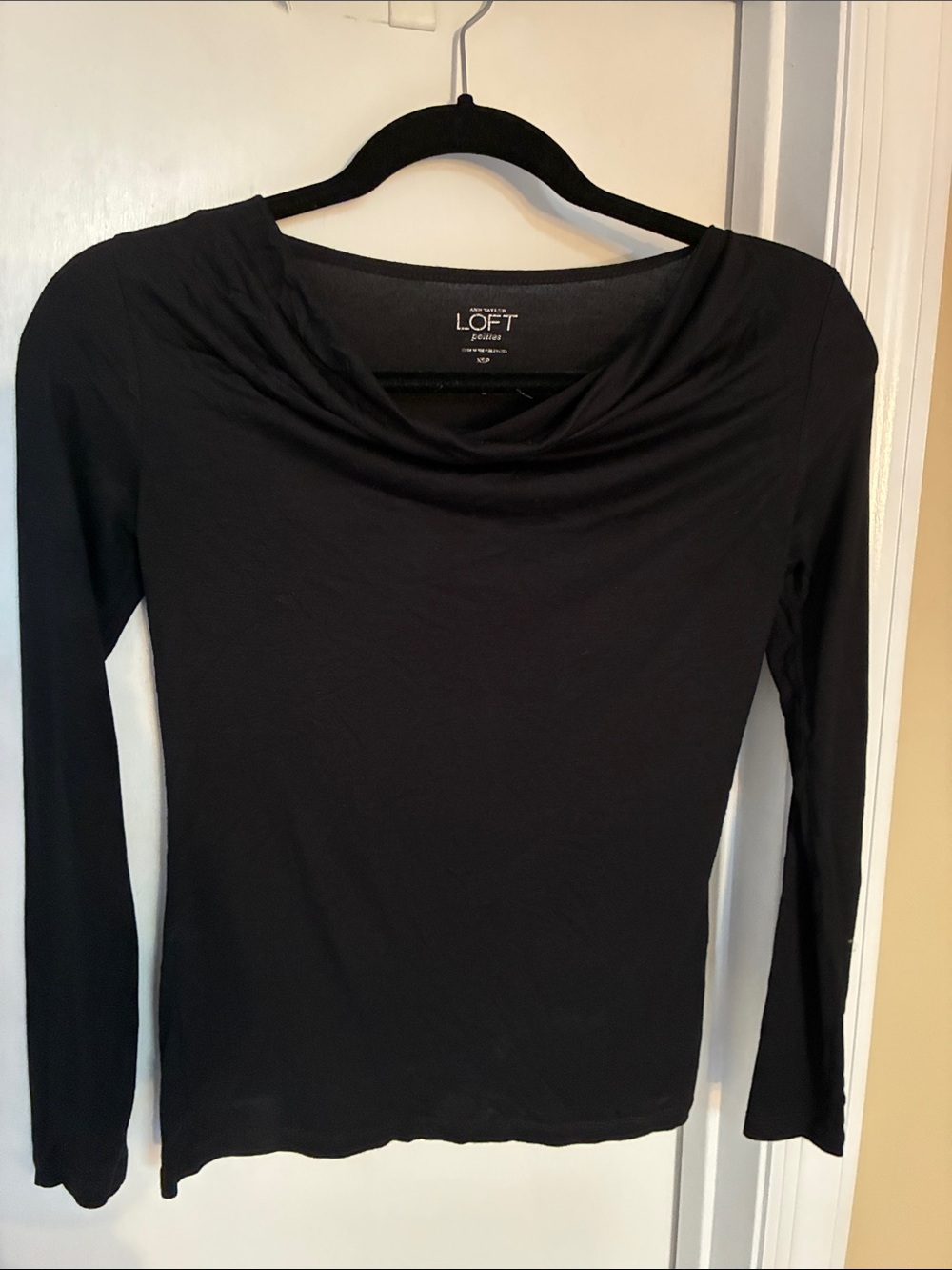 LOFT Black Long Sleeve Drape Neck Top
